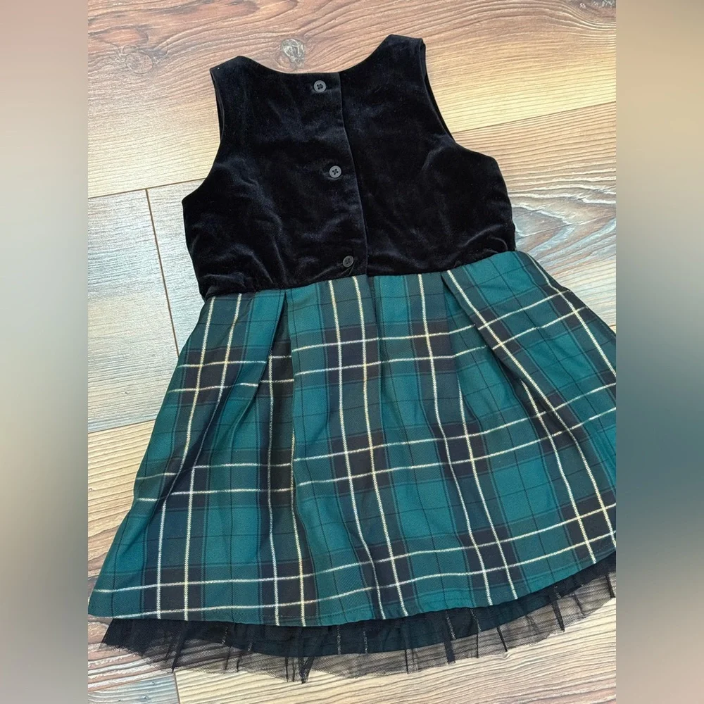 The Children’s Place 3T Plaid Velvet Dress with Bow Accent 718